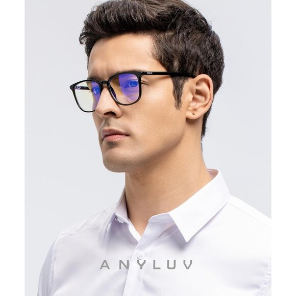 Unisex Black Eyewear Look Clear Frame Blue Tinted Lens Anti Eyestrain Sunglasses - Picture 2 of 6